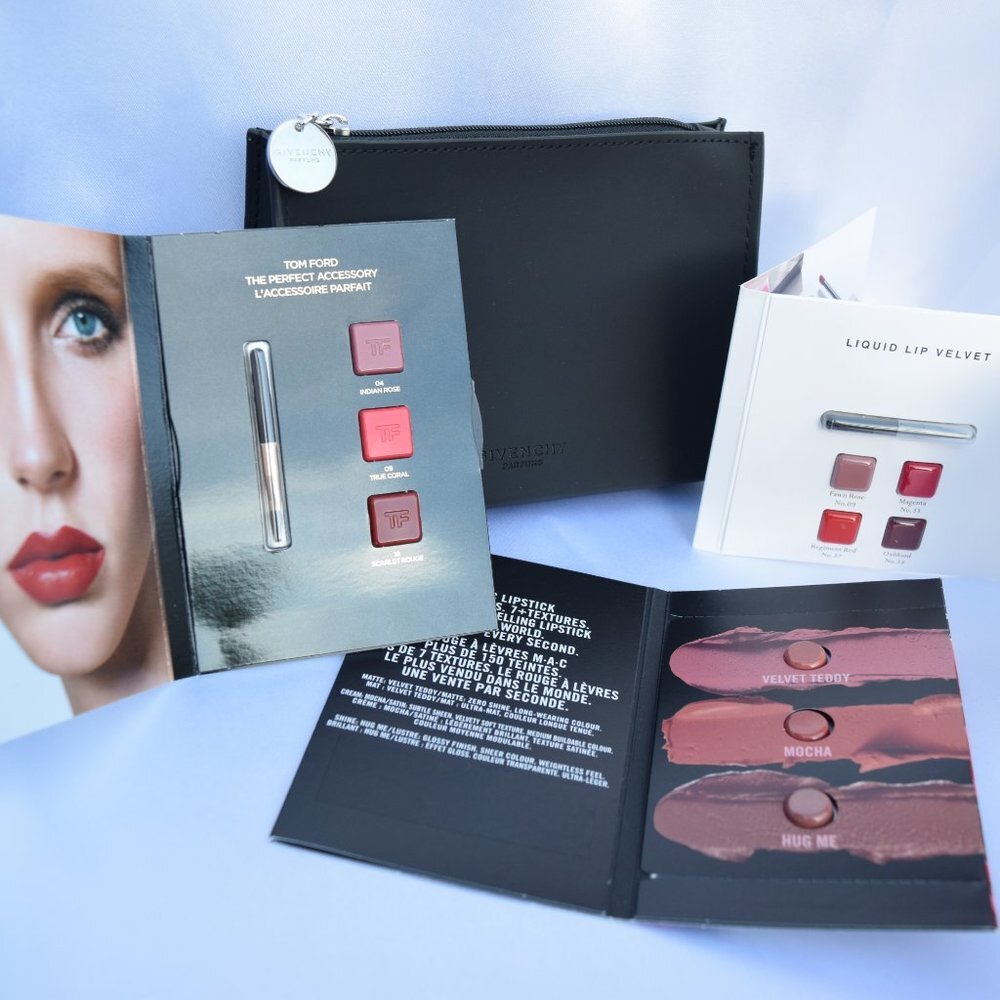 Givenchy Cosmetic Pouch Gift Set-Burberry,Tom Ford&MAC Lipstick Samples-4pc-NEW